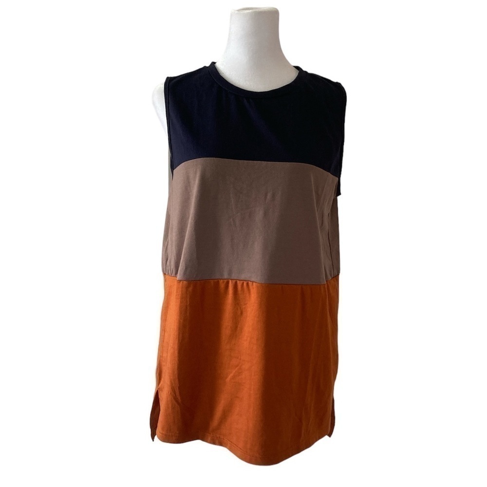Emery Rose medium tank top blue tan color block sleeveless